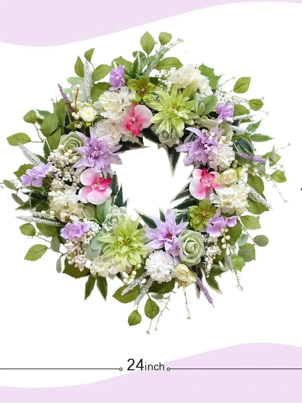 24 Inch Spring Wreath for Front Door, Artificial Spring Summer Floral Wreath